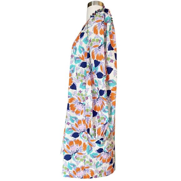 CECILIE COPENHAGEN Mirna Dress Mini Shift Ivory Blue Orange Floral Large NWT - Picture 4 of 11
